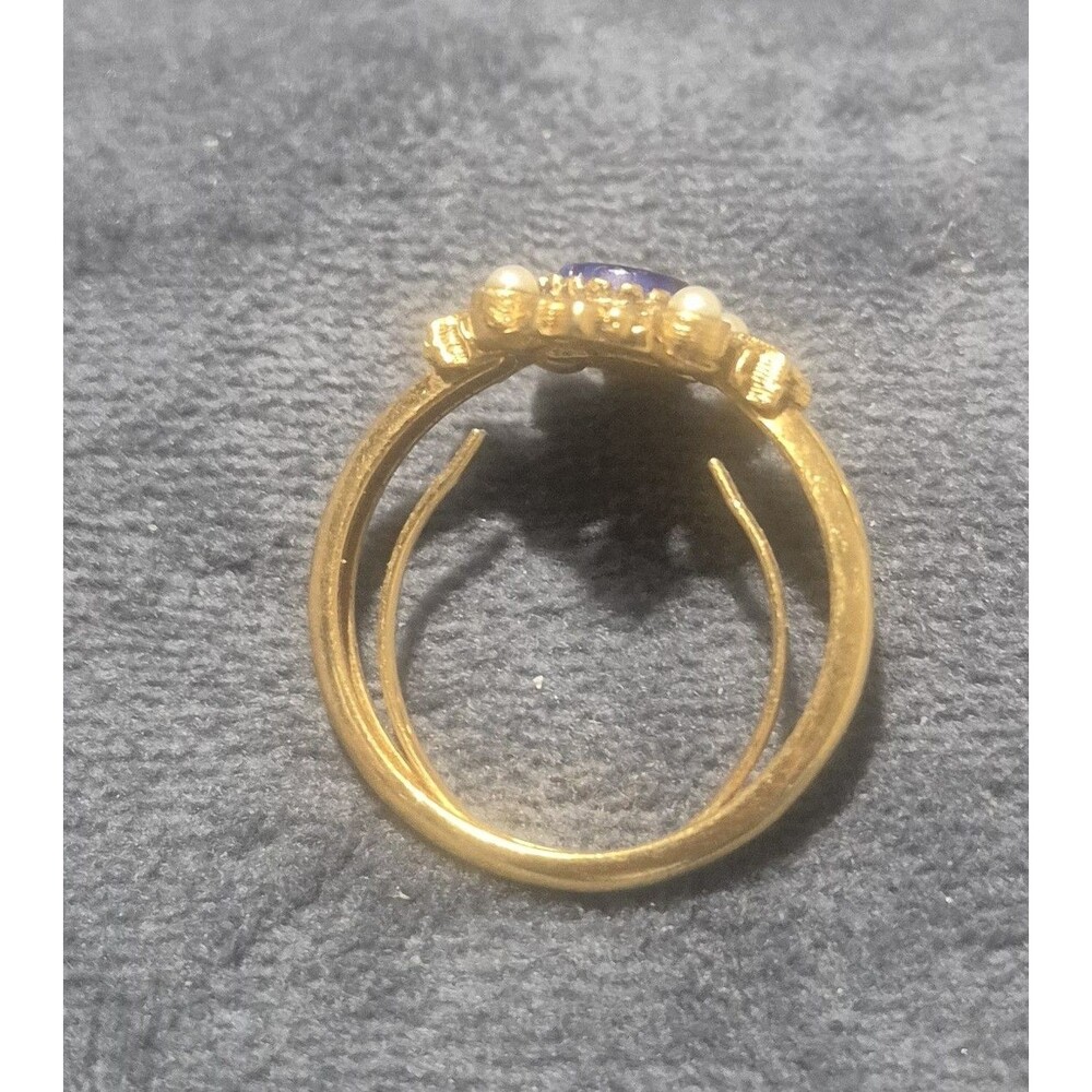 Vintage Avon Viennese Collection Ring Faux Lapis Blue Pearl Gold Tone 1976 Sz 9 - Picture 3 of 6